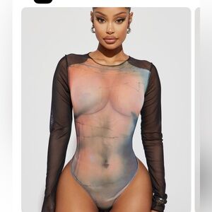 Mesh long sleeve bodysuit